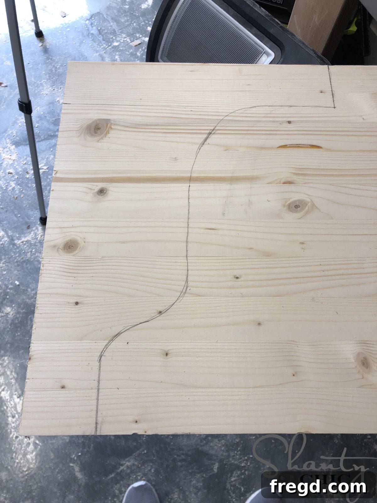 The Shanty Flip Episode 6 6 Drawing a corbel design onto a piece of wood for custom sconce creation