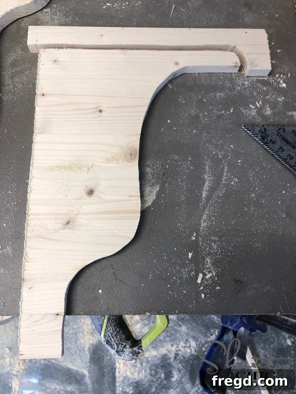 The Shanty Flip Episode 6 8 A channel expertly cut into the middle corbel piece to hide the electrical cord