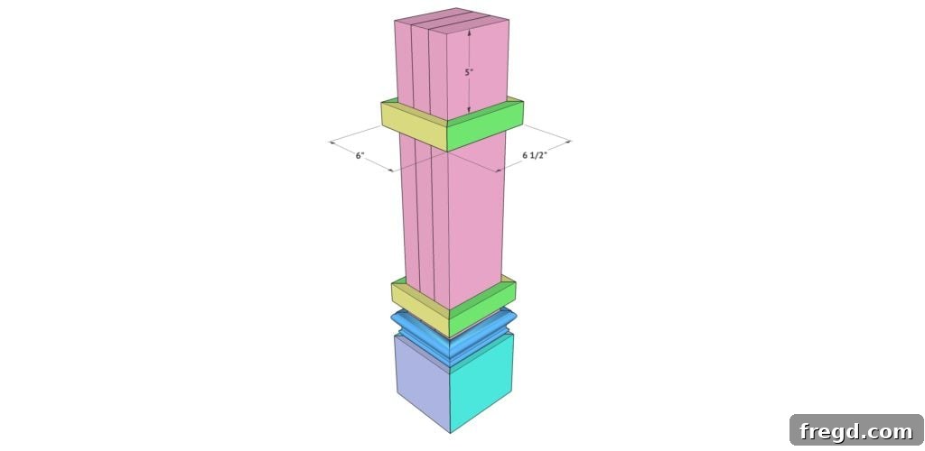 Lower 1x2 trim being carefully attached to the table leg, creating a layered effect.