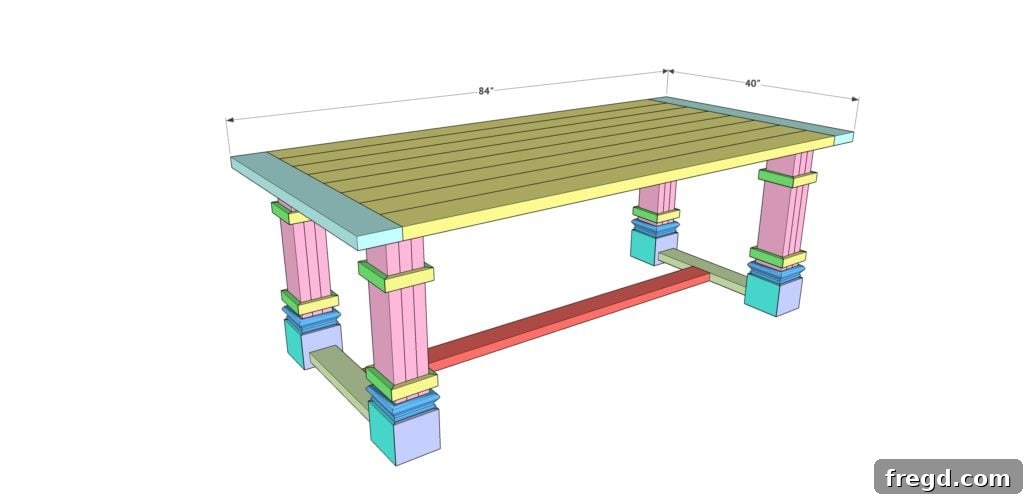 Long runners being attached to the table leg assemblies to complete the base frame.