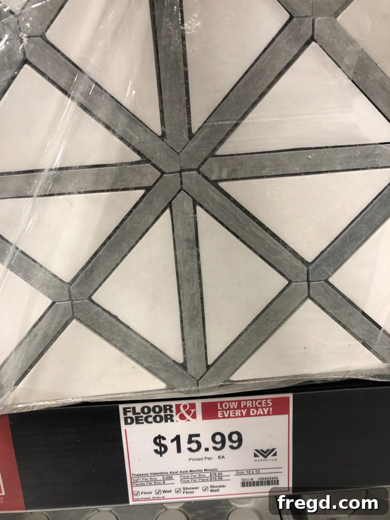 Various tile samples displayed in a showroom, showcasing different textures and colors.