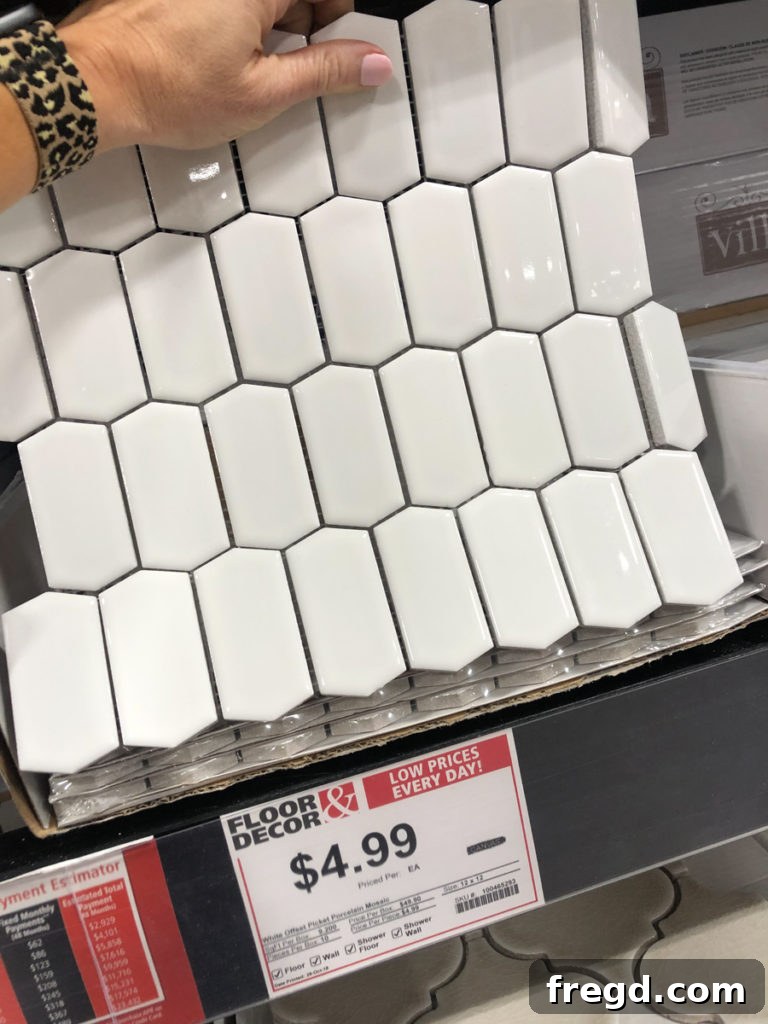 Selection of hexagon and patterned tiles, perfect for bathroom floors or accent walls.