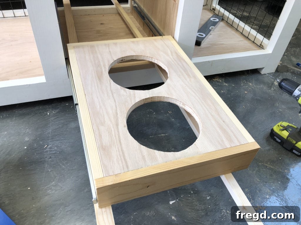 Detail of drawer slide installation with spacers