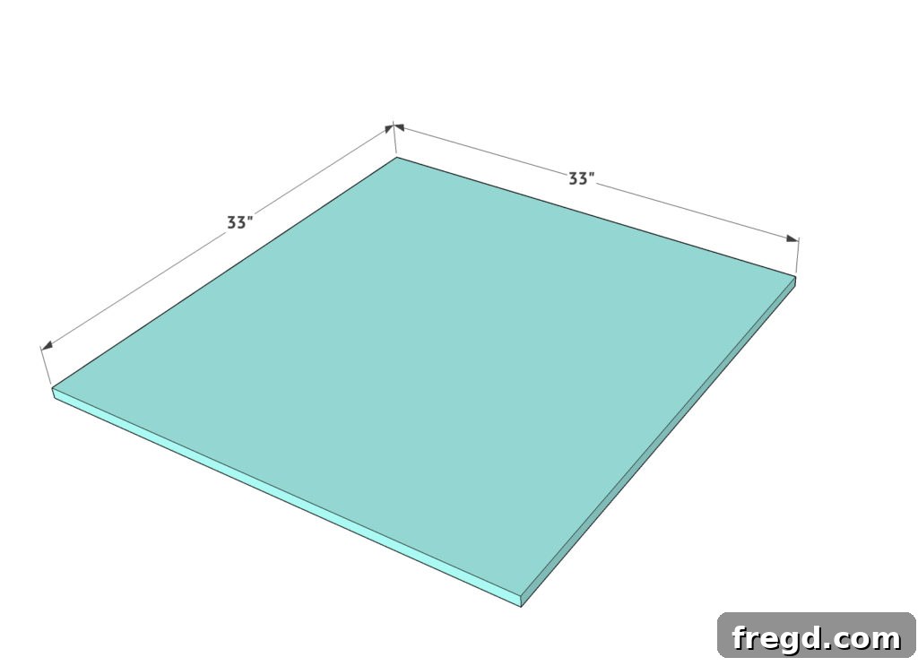 The 3/4-inch plywood base, cleanly cut to size, serving as the foundation for the DIY coffee table top.