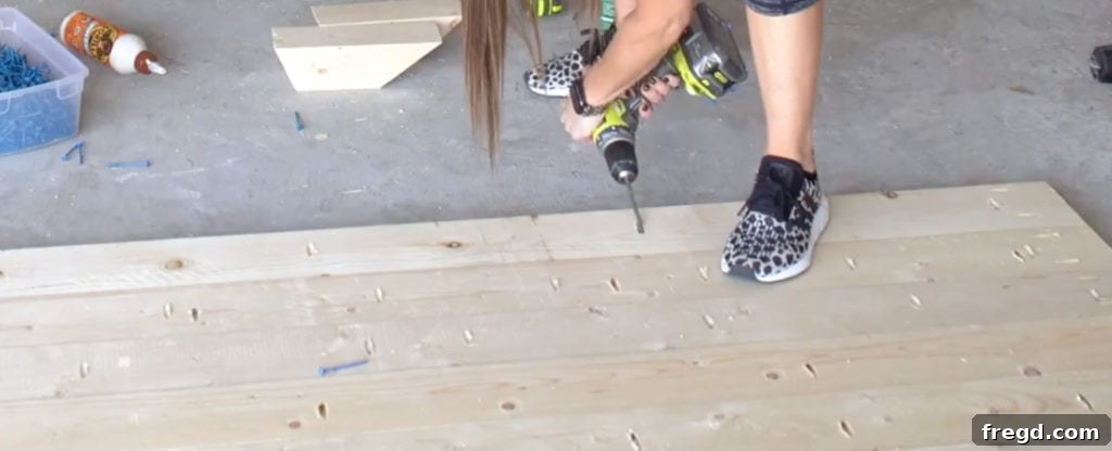 Attaching tabletop planks with pocket hole screws