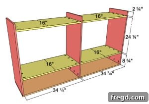 Installing the shelves for the media console.