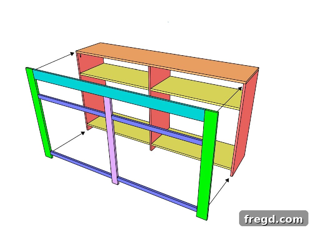 Attaching the face frame to the media console body.