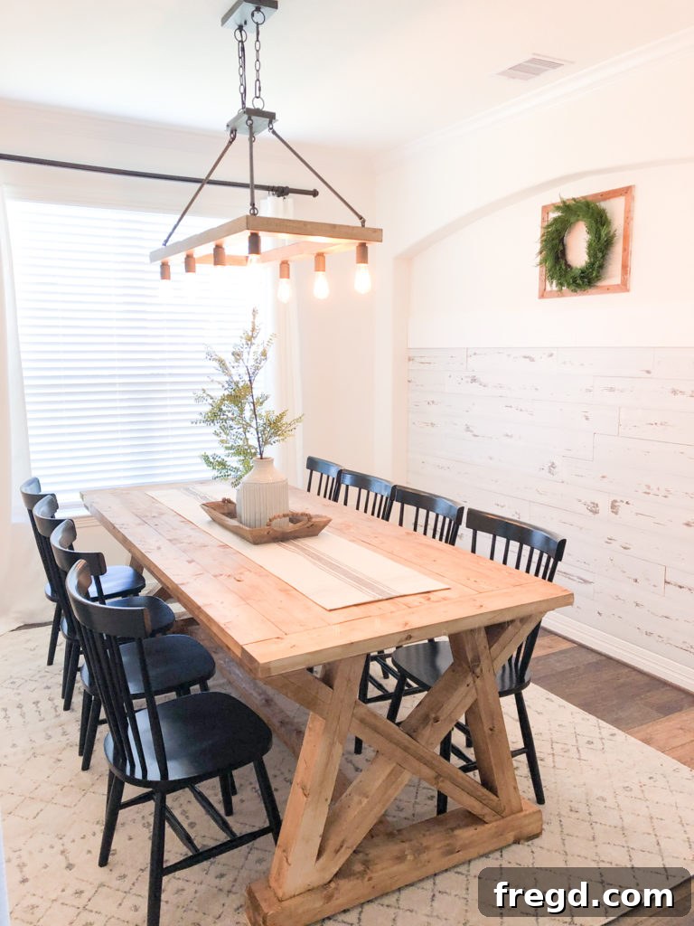 Quick and Easy Wood Plank Wall Upgrade 6 Final view of the dining room with the completed wood plank accent wall, showcasing its texture and character