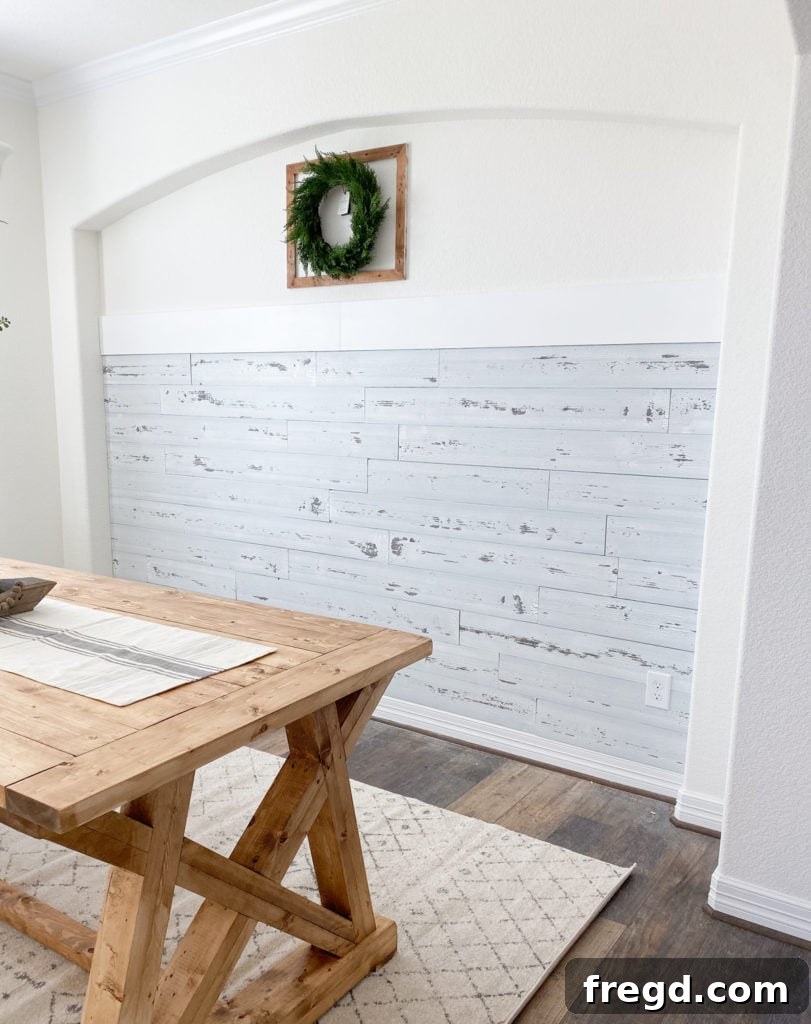 Quick and Easy Wood Plank Wall Upgrade 7 Another perspective of the finished DIY wood wall, highlighting its visual impact in the dining room