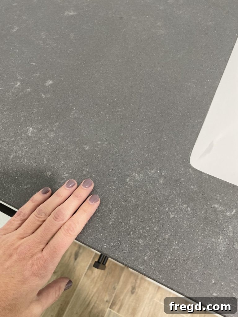 Shanty House Flip: The Nitty-Gritty Guide 7 Detailed shot of the cement-like texture on the Quartz countertop.