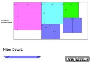 Diagram of Cut List 1 for the DIY square dining table project.