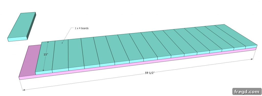 Attaching 1x4 planks to the plywood base
