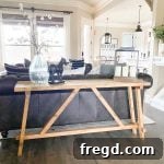Another perspective of the elegant DIY angled console table.