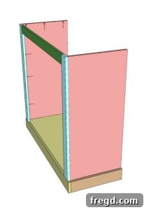 Your DIY Modern Farmhouse Brew Hub 19 Step 4: Installing the lower side trim boards on the coffee cabinet.