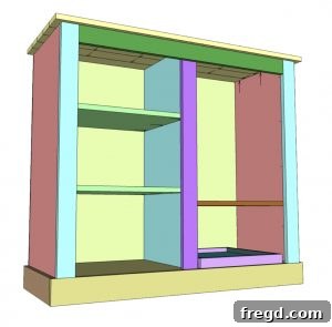 Your DIY Modern Farmhouse Brew Hub 24 Step 9: Attaching the planked top and the back plywood panel to the coffee cabinet structure.