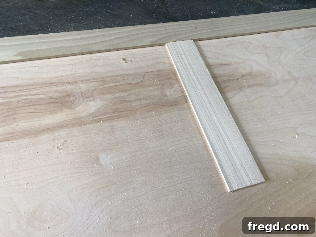 Attaching the central horizontal and vertical trim pieces.