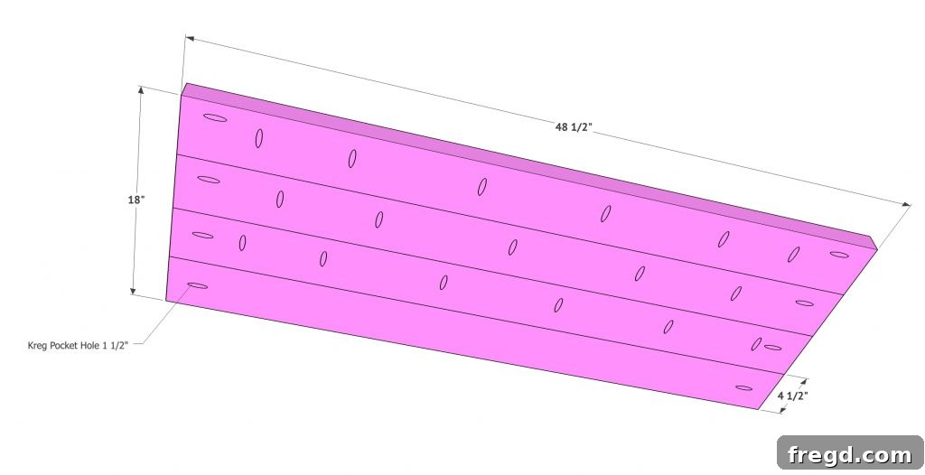 Four 2x6 boards ripped to 4.5 inches wide and cut to 48.5 inches for the porch swing seat.