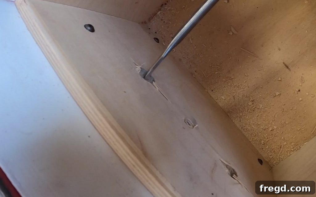 Your Guide to Furniture Makeovers 14 Using a paddle bit to deepen the hole for shorter screws