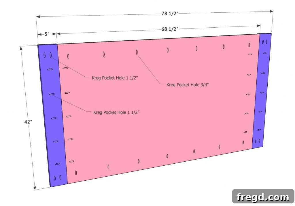 Build Your Own King Panel Bed 5 Attaching headboard plywood to vertical frame with pocket holes