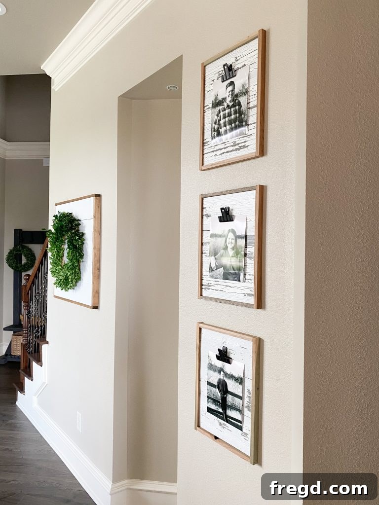 Another view of the rustic DIY clip frame, ready for display.