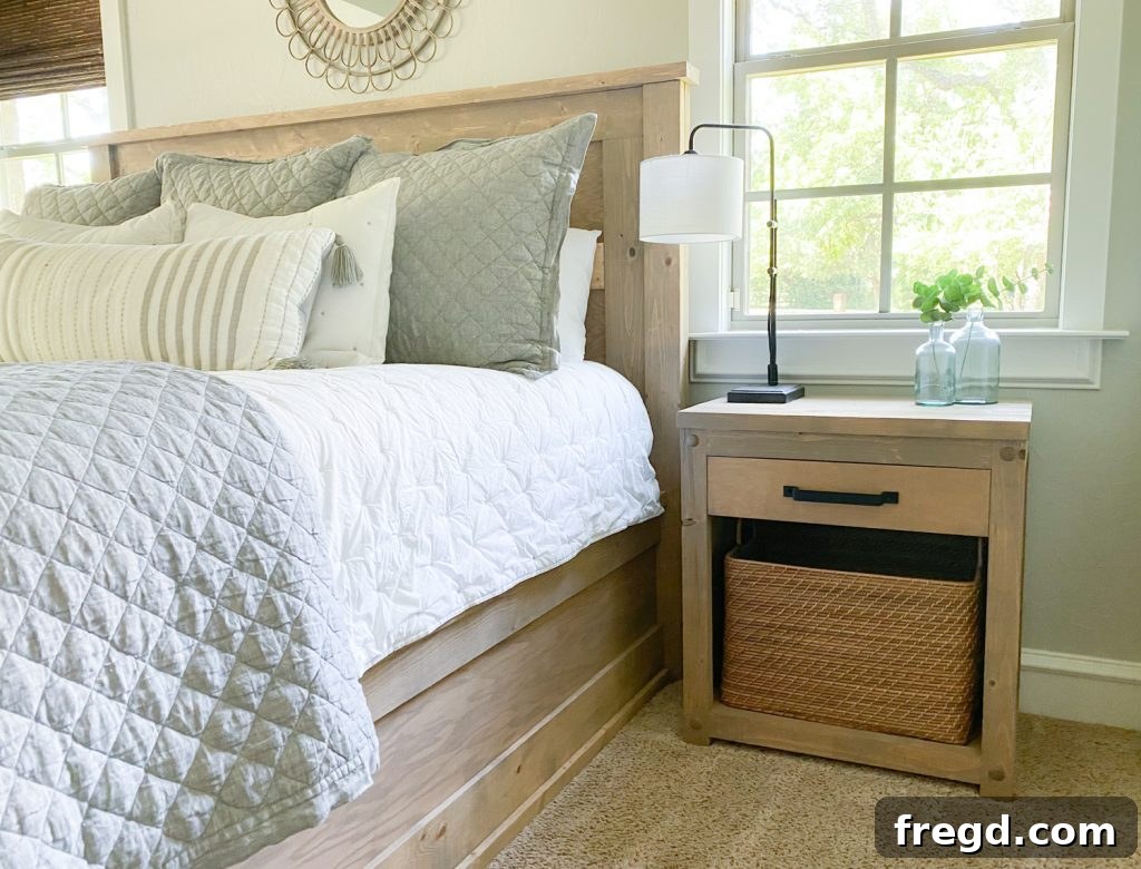 Completed DIY Nightstands in a Bedroom Setting