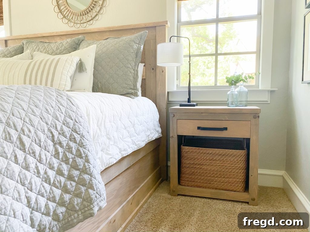 Close-up of Finished Nightstand with Drawer and Basket