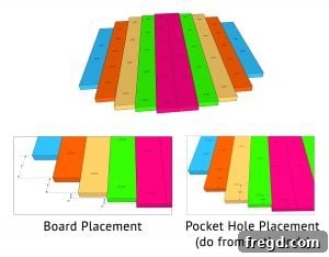 Wood planks joined with pocket hole screws to form the tabletop base.