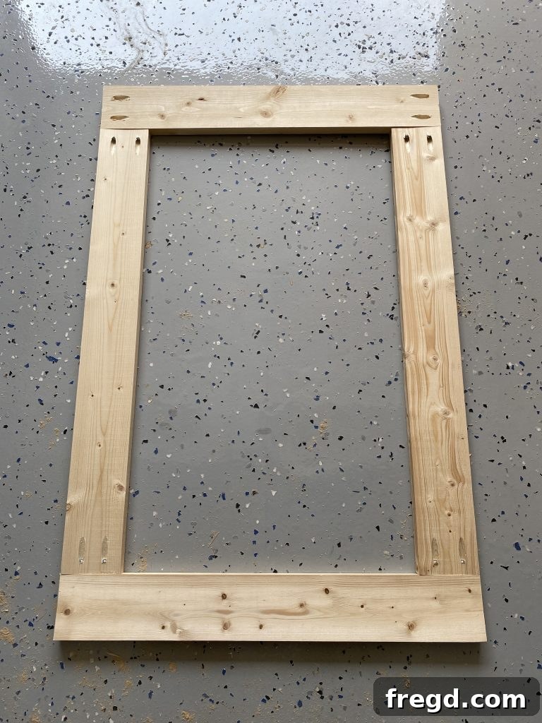 Your DIY Dry Erase Canvas 6 Assembled wooden frame for the DIY dry erase board, viewed from the front