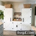 A beautifully finished DIY pantry cabinet in a kitchen setting