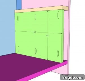 Another view of the installed drawer support framework