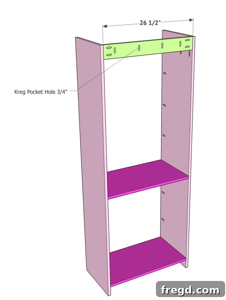 Cabinet with back support board installed using pocket holes