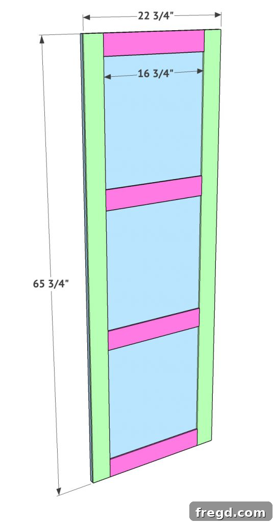 Detail of cabinet door construction with decorative trim