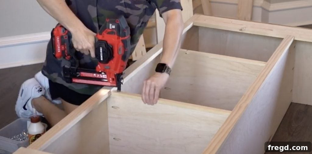 Shelf trim pieces attached to the front of the shelves