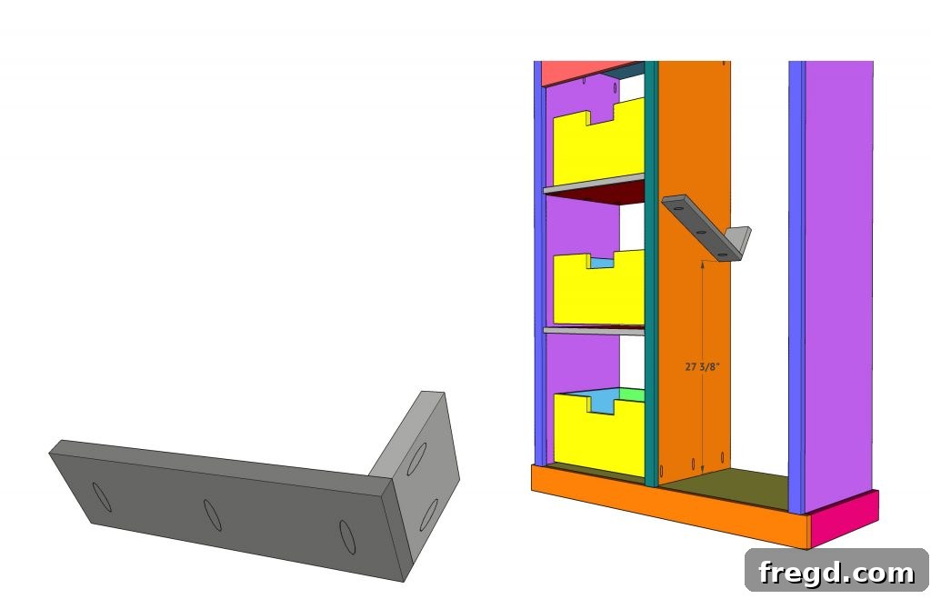 Hand vac holder pieces assembled and installed inside the cabinet
