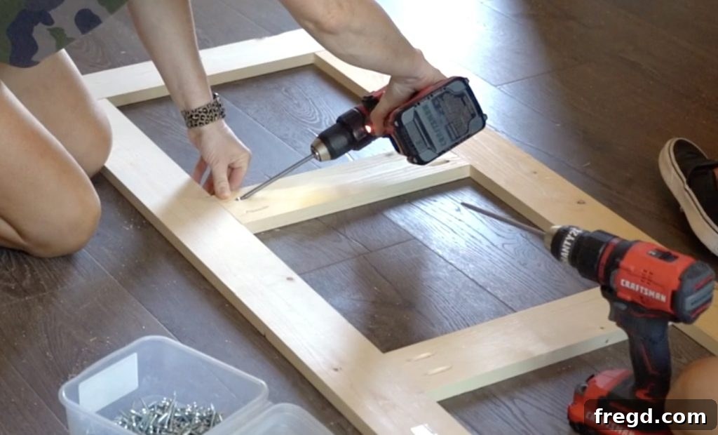 Barn door frame pieces with pocket holes drilled