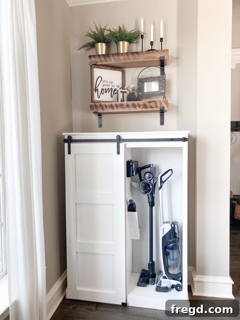 Finished utility cabinet proudly displayed in a dining room setting