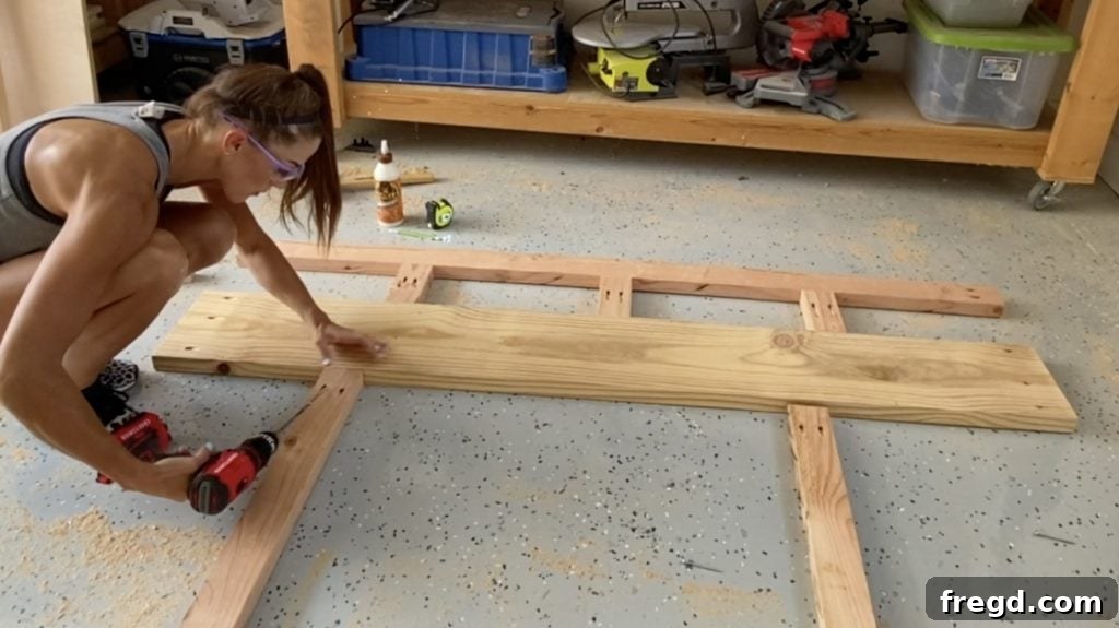 Assembling the back rails with pocket hole screws and wood glue
