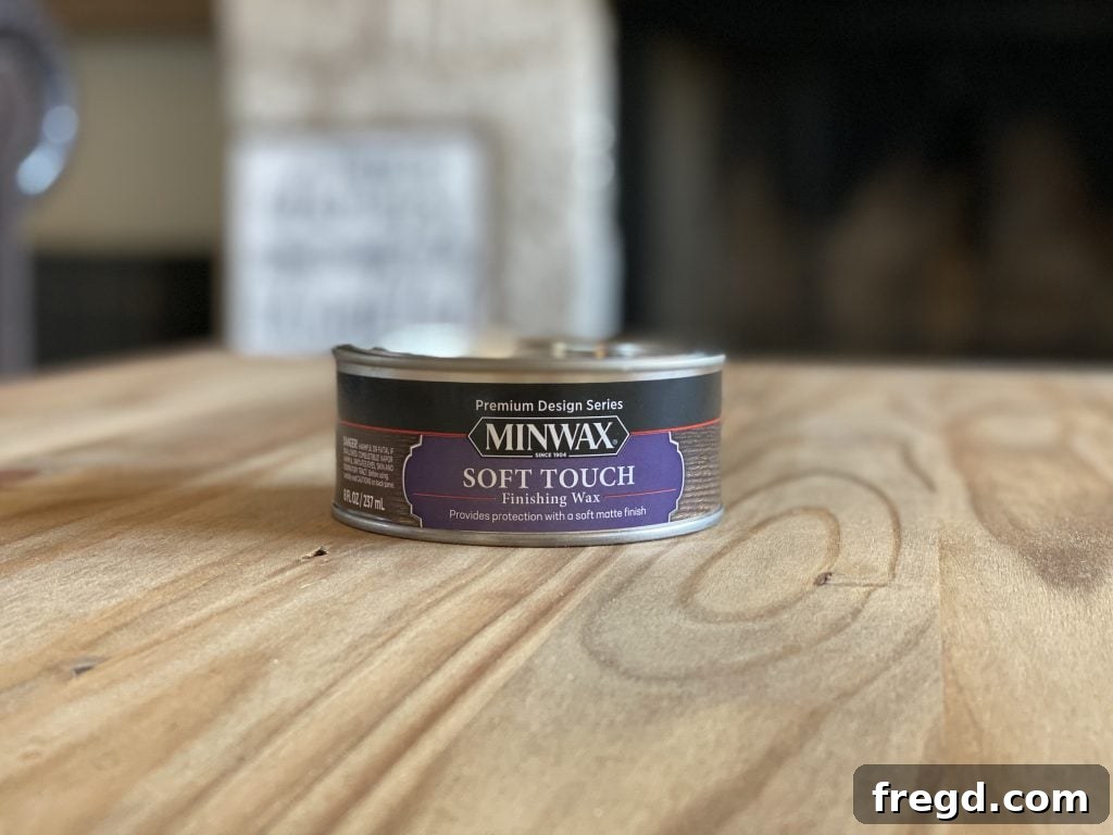 Build Your Own Square Coffee Table 15 Opening and stirring Minwax Soft Touch Finishing Wax before application