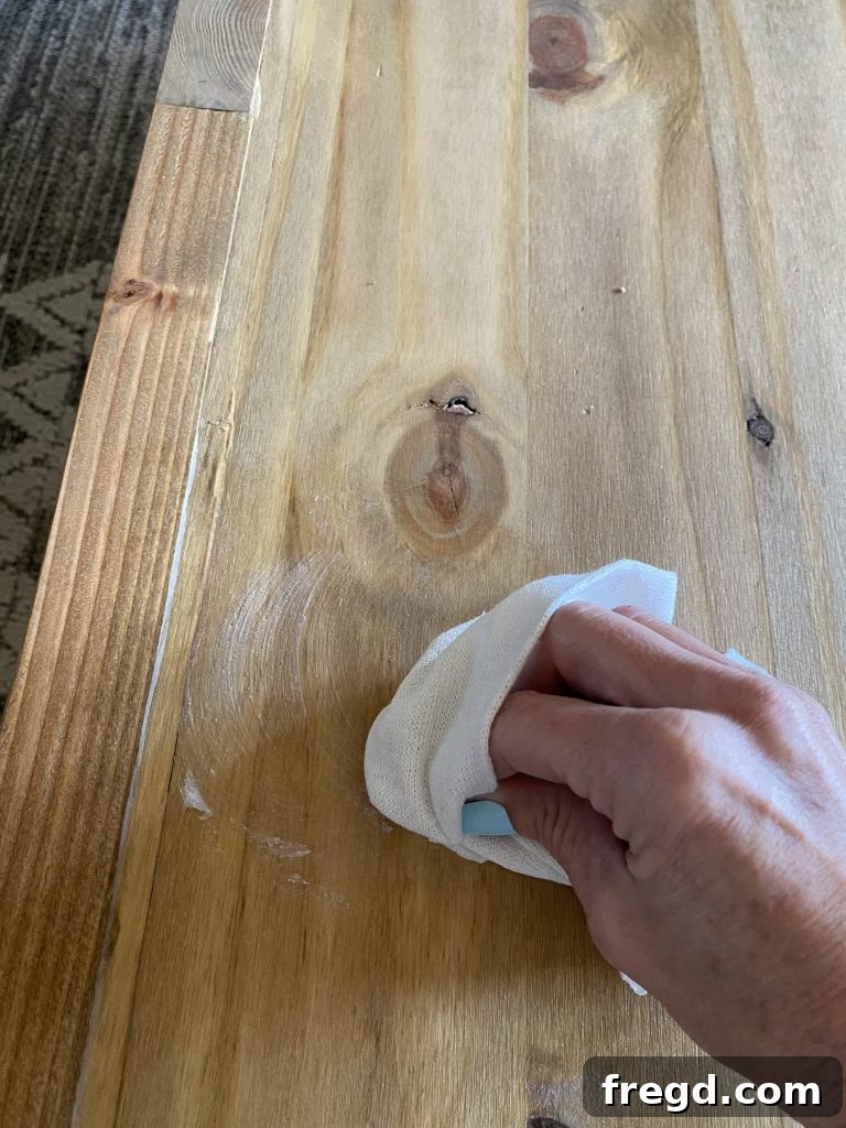 Build Your Own Square Coffee Table 17 Buffing Minwax Soft Touch Finishing Wax for a smooth, protective matte finish