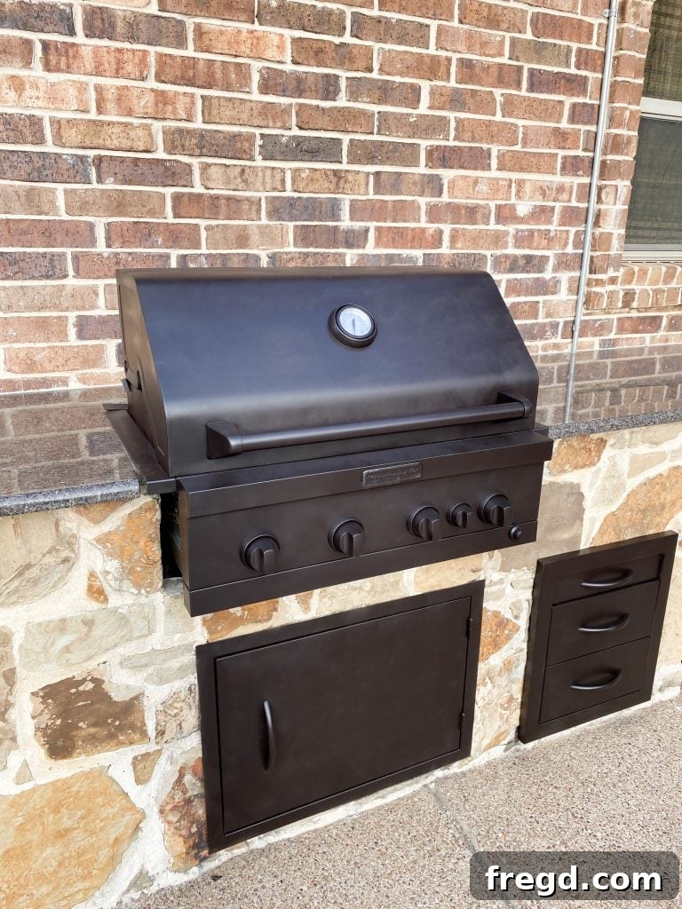 Transform Your Rusty Grill: Paint It Like New 9 The newly restored outdoor grill, showcasing its smooth, matte black finish after the painting project.