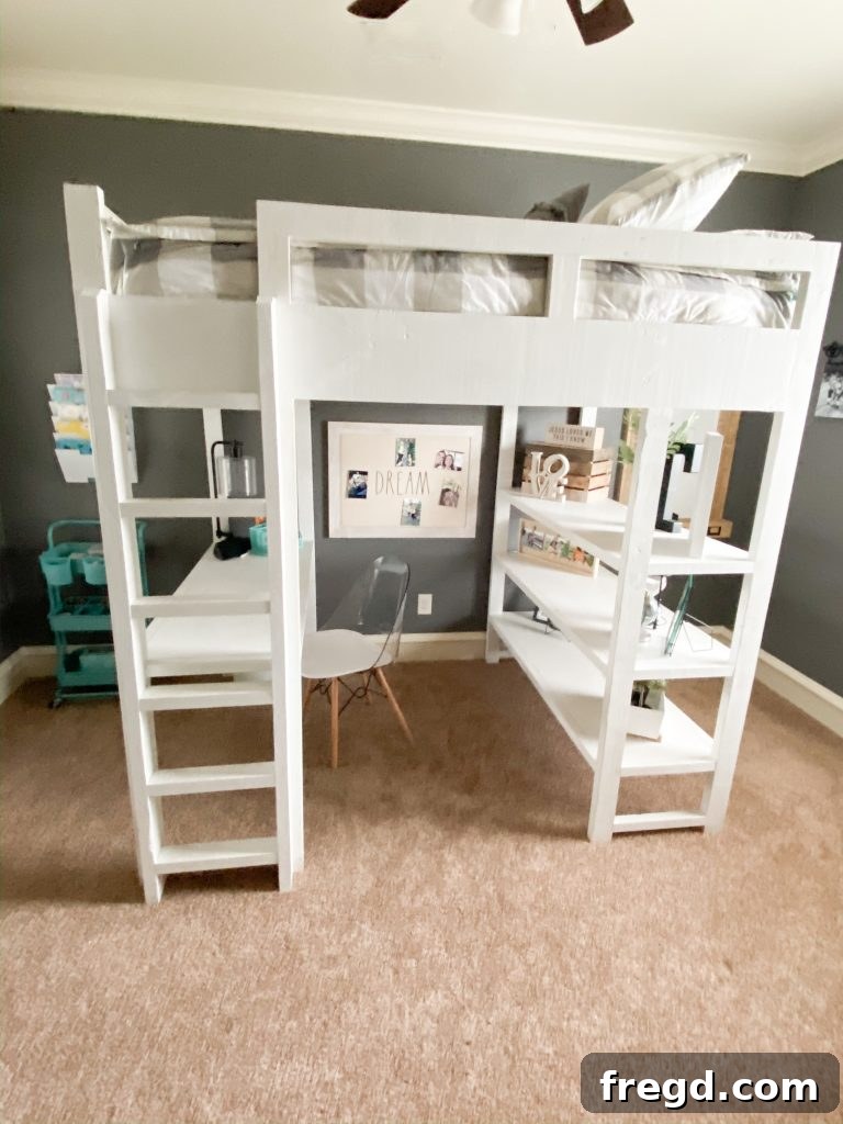Stylish loft bed with storage and desk
