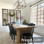 Completed DIY Farmhouse Panel Dining Table, ready for use.