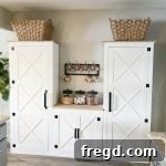 Crafting a Custom Counter-Height Pantry 19 Finished DIY table height pantry cabinet with 'X' doors and a stained top.