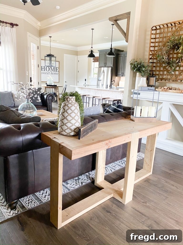 Farmhouse Fresh: Build Your Own Console 12 Completed DIY Modern Farmhouse Console Table showcasing its elegant design.