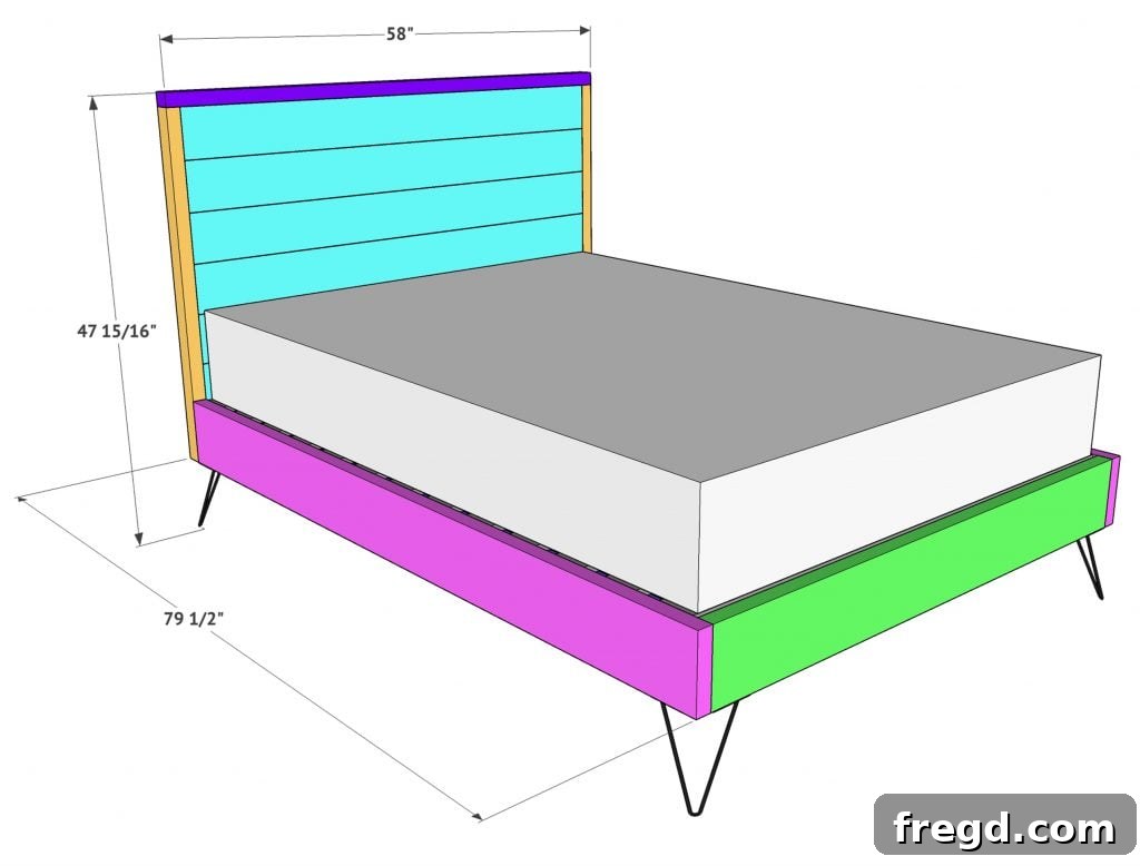 Finished modern full-sized bed frame