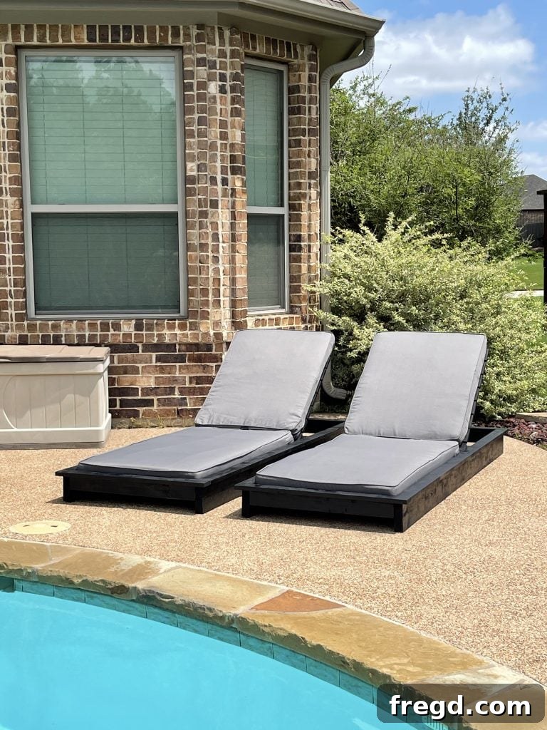Another view of the finished DIY lounge chair