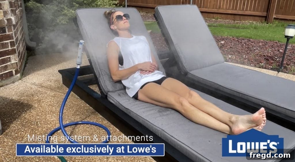 Cooling Tower next to lounge chairs on a patio