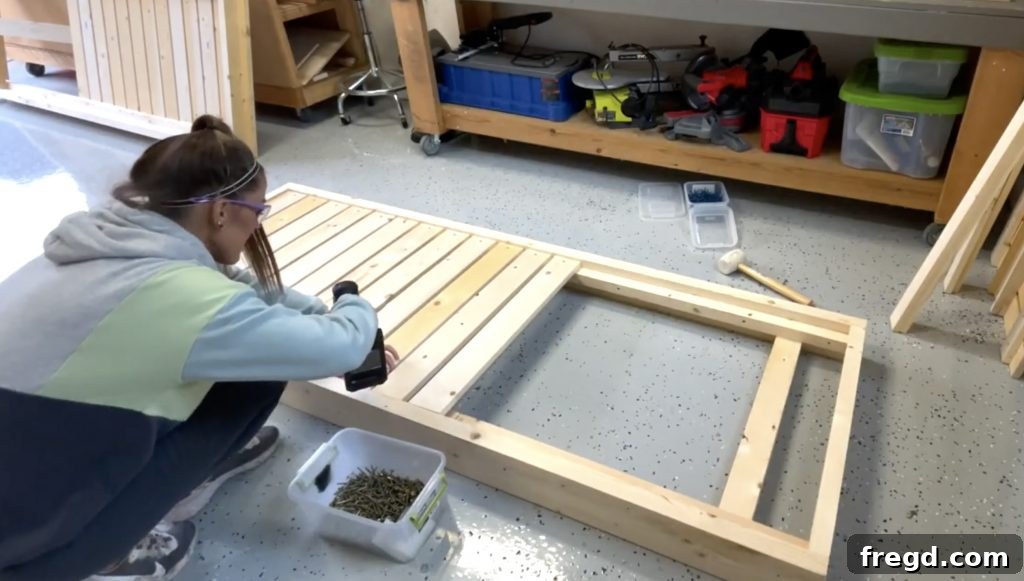 Attaching the bottom slats to the cleats