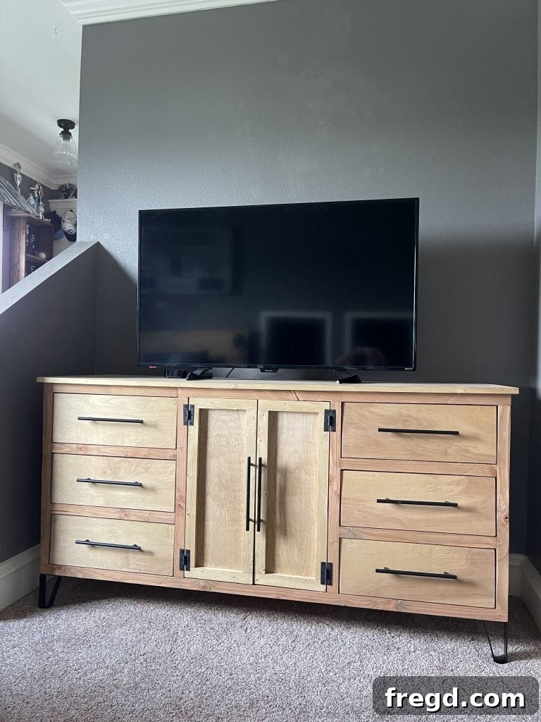 Modern dresser with ample storage space.
