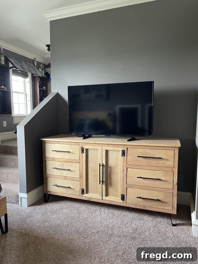 Aesthetic shot of the DIY modern dresser in a home setting.